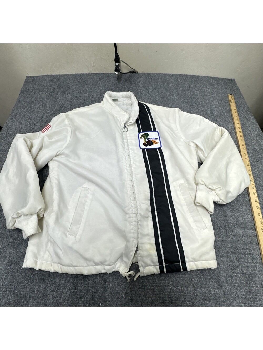 Vintage 80s 90s Ford Cobra Racing Jacket Black Acrylic Faux Fur Lined Men’s Sz L